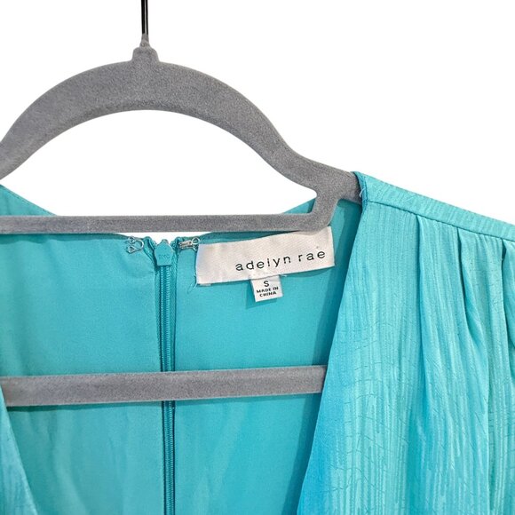 Adelyn Rae Teal Mini Dress Puff Sleeves V-Neck Draped Ruching Size S - Picture 2 of 6